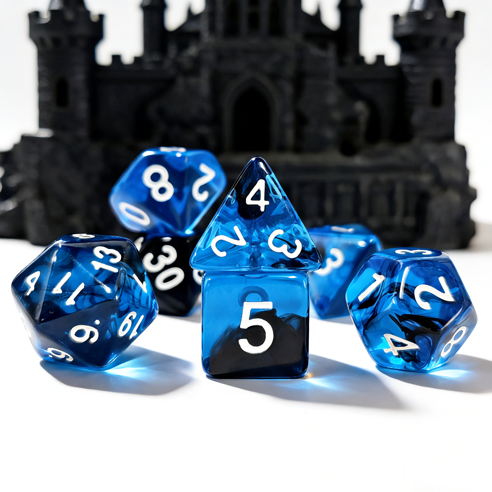 Board Game Rpg - 7Pcs/set Blue Blend Transparent Dice Set