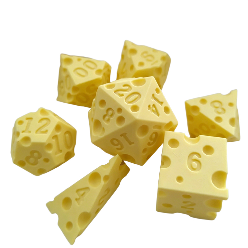 Board Game Design - Cheese Polyhedral Dice Set Layered Cheese-shaped